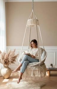 Silla Colgante de Macramé Pampas |   Hamaca Boho con Toldo |   Hecho a Mano para Interiores y Exteriores - Product Image 3
