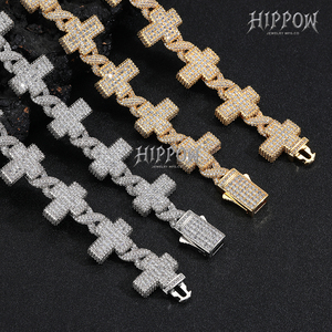 <b>Mens</b> Lab--Grown Diamond 925 Silver <b>Cross</b> Link <b>Chain</b> Iced Out Luxury Statement Necklace - Product Image 5