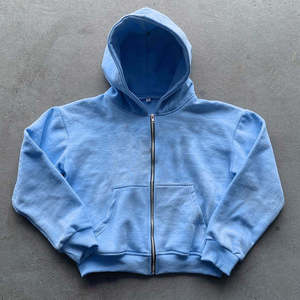 Sweat à capuche zippé personnalisé en coton épais 100 % avec fermeture éclair bidirectionnelle, design délavé au soleil, pour femmes et hommes, logo frontal, col à capuche - Product Image 2