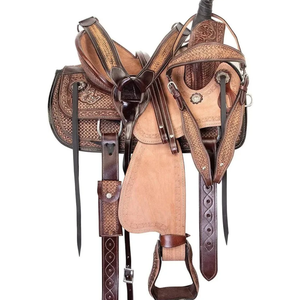 Conjunto de Silla de Montar para Caballo de Cuero Occidental Hecha a Mano y con Grabado Artesanal |   Arnés de Equitación Premium con Diseño Trenzado y Tallado Floral - Product Image 1
