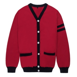 เสื้อคาร์ดิแกนผู้ชายสีแดงถักจากผ้าขนสัตว์/แคชเมียร์ผสมเนื้อหนา แขนยาว สีพื้น ติดกระดุมด้านหน้า คอวี แห้งเร็ว ระบายอากาศได้ดี - Product Image 1
