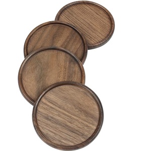 Eco Natural Round Wood <b>Coaster</b> Set Premium Walnut Wooden <b>Drink</b> <b>Coasters</b> Non Slip Cup Mat Table Protection for Bar Cafe Home - Product Image 1