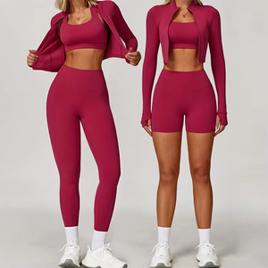 Women's 3 Piece Yoga Gym Fitness Wear with Backless Sports Bra and Quick Dry Activewear Yoga Set for Women Custom Yoga Outfit - Product Image 1