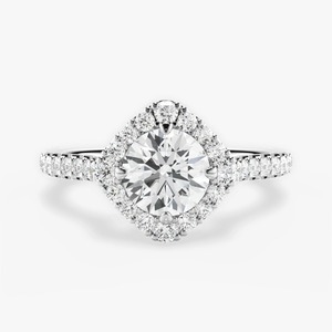 Anillo de Compromiso con Halo de Diamantes Cultivados en Laboratorio, Corte Redondo, 1.35CTW, Oro Blanco de 14K, Joyería Nupcial con Pavé - Product Image 1