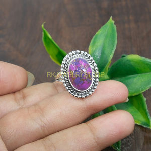 Bague en cuivre violet et turquoise, bague en argent sterling 925, bague statement, bague au design artisanal, bague avec pierres précieuses, bijoux en turquoise, cadeau - Product Image 3