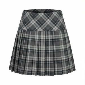 Jupe mini plissée à carreaux pour femme, taille normale, en polyester tissé, style décontracté toutes saisons - Product Image 1