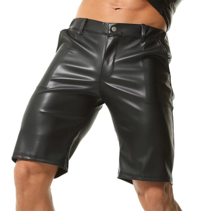 Shorts de jogging sans manches pour homme en cuir de vachette de qualité, avec fermeture éclair, motif uni, respirant, tissé, style urbain - Product Image 3