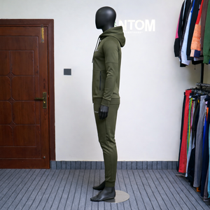 Conjunto Deportivo de Dos Piezas para Hombre, Invierno, Verde Oliva, 100% Algodón, Sudadera con Cremallera, Pantalones Jogger de Corte Regular - Product Image 3