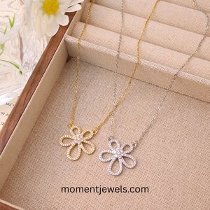 Silver Plated <b>Titanium</b> Steel Moissanite Pendant Necklace Floral <b>Chain</b> Necklace for Women Gift Jewelry - Product Image 6