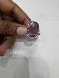 Anillo de amatista hecho a mano de Plata de Ley 925 con piedra ovalada grande estilo clásico el mejor regalo de cumpleaños o aniversario para fiestas - Product Image 4