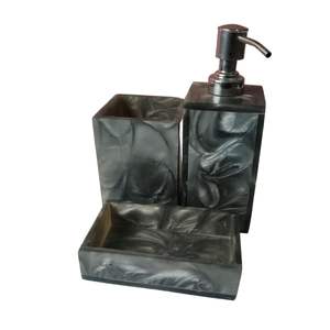 Ensemble de salle de bain multifonctionnel en résine époxy, 4 pièces, pour la maison, distributeur de savon, porte-brosse à dents, plateau de toilette à prix abordable - Product Image 2