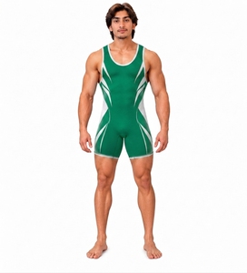Men Green <b>White</b> Wrestling Singlet Sleeveless Scoop Neck Spandex Polyester Breathable Sports <b>Body</b> <b>Suit</b> All Seasons - Product Image 1