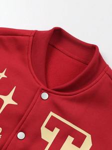 <b>Red</b> Beige College Baseball Jacket for Men Star Print Varsity Outerwear Custom Logo Streetwear Fashion Winter OEM Supplier - Product Image 5