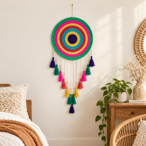 Tapiz de Yute Bohemio Personalizable Hecho a Mano, Círculos Concéntricos Coloridos, Macramé con Borlas, Decoración para el Hogar, Venta al Por Mayor - Product Image 5