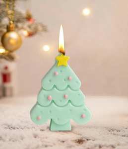 Mint Green Handmade Soy Wax <b>Chocolate</b> Scented Kawaii Christmas Tree Candle Star Topper | Pastel Aesthetic Holiday <b>Ramadan</b> - Product Image 3