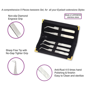 Pince à épiler professionnelle pour cils, pointe lisse de précision, design dégradé doré, emballage en boîte, poignées ergonomiques antidérapantes, pointe en fibre - Product Image 3