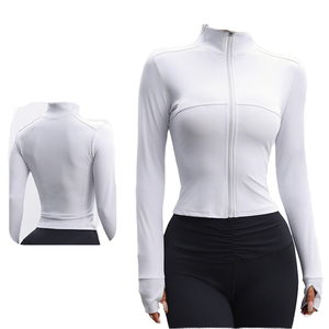 Veste de yoga pour femme grande taille de haute qualité avec fermeture éclair intégrale, respirante, séchage rapide, sans coutures, extensible dans quatre directions, légère, avec logo frontal - Product Image 2