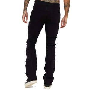 กางเกงยีนส์เดนิมทรงตรงเอวกลางสำหรับผู้ชาย ราคาส่งถูก รับผลิตตามแบบ OEM คุณภาพสูง ยืดได้ ทรงปกติ แต่งขาดสไตล์ไฮสตรีท - Product Image 2