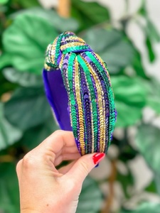 Diadema Premium con Cuentas de Mardi Gras, Color Morado y Amarillo, Diadema Festiva con Bordado Hecho a Mano para Mujeres y Niñas - Product Image 3