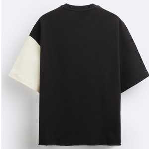 <b>Men's</b> Contrast Color Blocked Short Sleeve O-Neck T-Shirt Oversized Knitted Cotton Minimalist Front Logo Design - Product Image 3