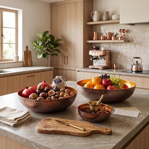 Cuenco de cobre martillado de primera calidad, moderno y redondo, para servir frutas, para uso en la cocina, vajilla metálica, centro de mesa decorativo. - Product Image 2