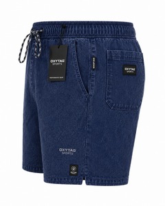 Shorts en coton délavé Oxytag pour homme, taille mi-haute avec cordon de serrage, pantalon court décontracté bleu uni, équipement de performance, shorts en coton - Product Image 4