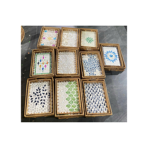 Bandeja redonda para desayuno, bandeja de mimbre con incrustaciones de nácar, bandeja para mesa de café, bandeja decorativa, bandeja para té, bandeja para cócteles, bandeja para pulseras - Product Image 3