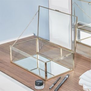 Wholesale Vintage Brass Edge Clear Glass Box Geometric Terrarium Jewelry Organizer Ring Box Tabletop <b>Display</b> <b>Case</b> for Wedding - Product Image 6