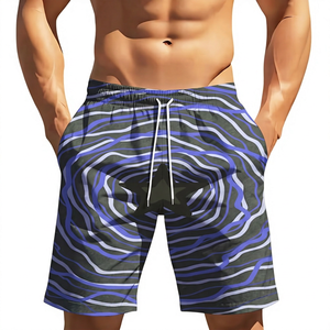 <b>Men's</b> White Green Geometric Pattern Board Shorts Mid Waist Drawstring Quick Dry Casual Swim <b>Trunks</b> - Product Image 3