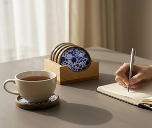 Ensemble de sous-verres ronds jetables en bois traditionnel indien avec incrustations en résine écologique et sous-verres personnalisés par F S INTERNATIONAL - Product Image 1