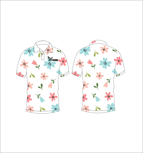 เสื้อโปโลพื้นหลังสีขาวลายดอกไม้สีแดงสีฟ้าสีชมพูลายดอกไม้เล็กแขนสั้นฤดูร้อนลำลองมุมมองด้านหน้าด้านหลัง - Product Image 4