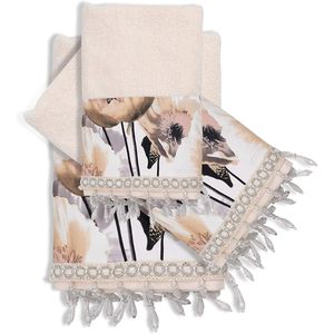 Set di 3 Asciugamani da Bagno Moderni Poppy Fields, Ensemble Decorativo Contemporaneo Beige, Set di Asciugamani da Bagno Moderni - Product Image 1
