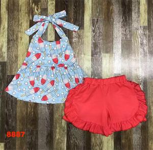 Completo di pantaloncini a vita alta e top corto con scollo all'americana, stampa personalizzata, alla moda per ragazze adolescenti - Il più venduto - Product Image 1