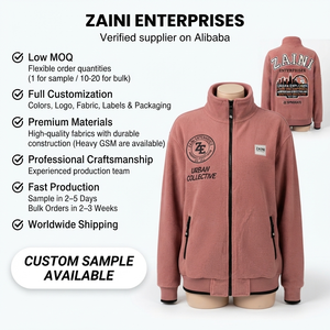 Women Polar Fleece <b>Jacket</b> 320 GSM Premium Polyester Soft Warm Full Zip Dusty <b>Pink</b> Custom Embroidery Woven Label OEM ODM - Product Image 1