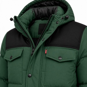 Parka con Capucha Verde para Hombre en Oferta, con Panel de Hombro Negro y Cierre de Botones, Chaqueta Casual de Invierno, Impermeable y Gruesa - Product Image 4