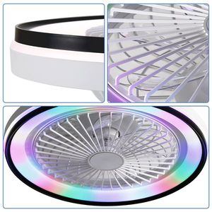 19-Inch RGB Dimmable LED Enclosed <b>Ceiling</b> Fan with <b>Light</b> Flush Mount Bladeless 6 Speed <b>Remote</b> <b>Control</b> for Bedroom & Party - Product Image 6