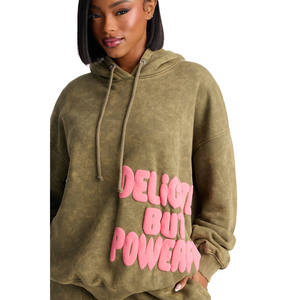 Ensemble de survêtement vert olive à capuche pour femme, coupe ample, manches longues, couleur unie, sweat-shirt et pantalon en coton avec poches latérales - Product Image 4