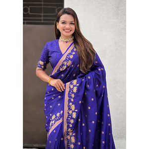 Sari en soie Pichwai tissé Zari violet Elite Weaves 650g, élégant foulard et châle ethniques - Product Image 3