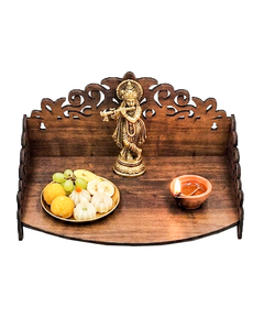 Wall Hanging Hindu Wooden Pooja Temple with storage shelf Handcrafted Wooden Temple Mandir Laser Cut MDF Pooja table top Stand - Product Image 2