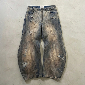 กางเกงยีนส์ขากว้างสไตล์พังก์สำหรับผู้ชาย แต่งหนังสีแดงและหมุดโลหะ - Product Image 4