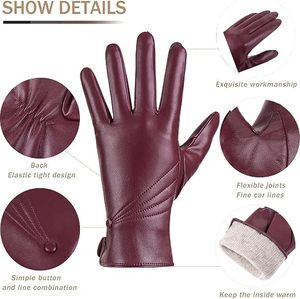 <b>Women</b>’s Genuine Leather <b>Gloves</b> Elegant Burgundy Leather <b>Gloves</b> for <b>Women</b> Fashion Winter <b>Driving</b> <b>Gloves</b> - Product Image 4