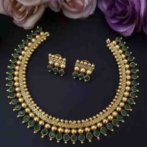 Collier ras du cou en pierre de poterie plaqué or 10581055GR Parure de bijoux fins exquis - Product Image 1