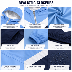 Chaqueta Cortavientos Ligera Personalizada para Hombre, con Capucha y Cremallera Completa, Impermeable, Cortavientos, Deportiva, para Correr, con Bloques de Color, Marca Privada - Product Image 3