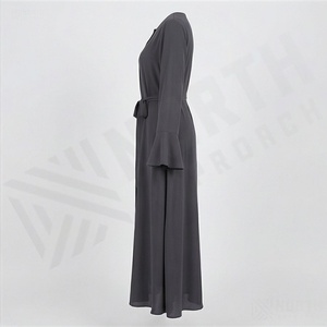 Abaya Kaftan élégante en polyester uni à col en V, longueur cheville, légère, pour femme, tenue modeste royale, couleur personnalisable - Product Image 3