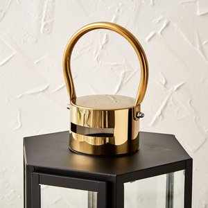 Modern Black Metal Glass Candle <b>Lantern</b> with <b>Gold</b> Handle Decorative <b>Lantern</b> for Indoor Outdoor Home Wedding table top Decor Gift - Product Image 6