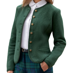 เสื้อแจ็คเก็ตมอเตอร์ไซค์ลายสก็อตผสมขนสัตว์สำหรับผู้หญิง ดีไซน์หรูหราติดกระดุมด้านหน้า สไตล์ลำลองทันสมัยสำหรับฤดูใบไม้ร่วงและฤดูหนาว บุด้วยผ้าฝ้ายให้ความอบอุ่น - Product Image 1