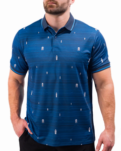 Polo à manches courtes bleu pour homme avec imprimé station de ski, en polyester tricoté, coupe décontractée, respirant, longueur normale - Product Image 3
