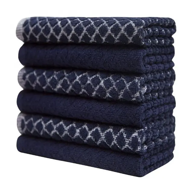 40x60 Cm Absorbent Microfiber Kitchen Towel Tableware Cleaning 2 Pcs Embroidered Diamond Cut Stylish Navy Blue Golf Dish Towels