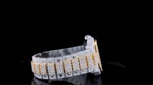 Montre automatique mécanique de luxe pour homme, édition limitée, avec chiffres romains bicolores dorés, sertie de moissanite, style hip-hop moderne - Product Image 3