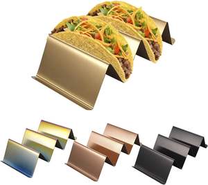 Premium Quality Wholesale Stainless Steel Sliver Taco Holder Stand Rack Multi <b>Grid</b> <b>Metal</b> Tray Restaurant Serving for picnic use - Product Image 1